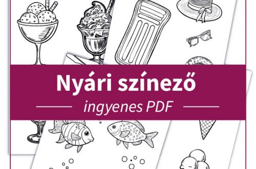 Nyári színező: 5 nyári témájú színezőlap, köztük fagyikehelyek, halacskák, jégkrémek, strandkiegészítők és tölcséres fagyik, hogy a gyerekek szórakozva fejleszthessék kreativitásukat és szókincsüket a szünidőben.