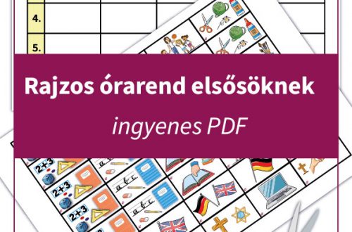 Rajzos órarend 1. osztály színes kivágható tantárgyakkal, segítve a gyerekeket a napirend megértésében és a tanulási rutin kialakításában.