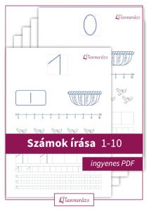 Számok írása 1-10: Színezhető feladatlapok, ahol a gyerekek a számok írását gyakorolják 1-10-ig, játékos feladatokkal és szórakoztató ábrákkal.