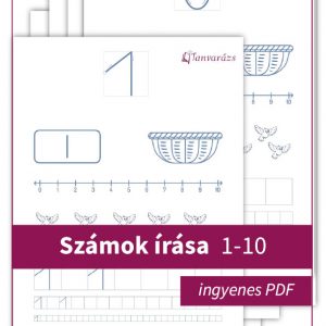 Számok írása 1-10: Színezhető feladatlapok, ahol a gyerekek a számok írását gyakorolják 1-10-ig, játékos feladatokkal és szórakoztató ábrákkal.