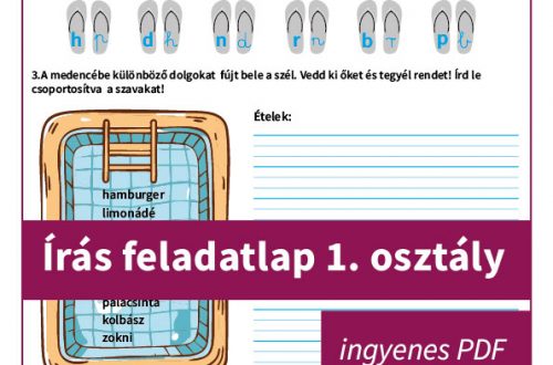 Írás feladatlap 1. osztály – nyári tematikájú gyakorló PDF első osztályt végzett gyerekeknek, játékos betűfelismeréssel és írásfejlesztéssel.