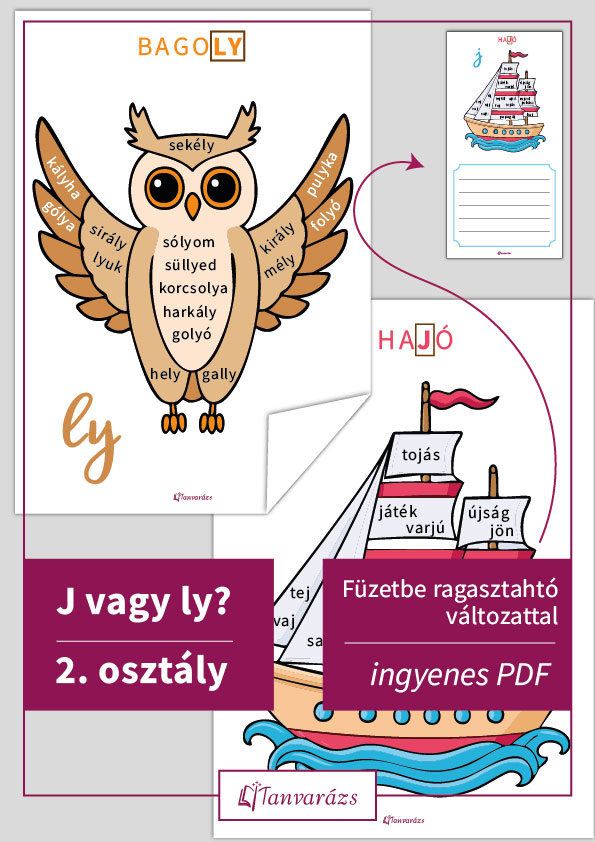J vagy ly? 2. osztály feladatlap, ahol a gyerekek játékosan gyakorolják a helyesírást képek és szavak segítségével.