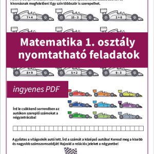Forma 1 témájú matematika 1. osztály nyomtatható feladatok gyerekeknek, összeadás, kivonás, játékos formában.