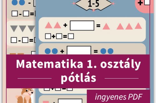 Ingyenes feladatlap matematika 1. osztály pótlás gyakorlásához 5-ös számkörben, színes játékos ábrákkal.