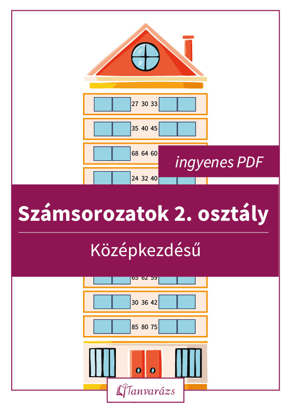 Számsorozatok 2. osztály: játékos házikós feladat középkezdésű számsorozatok gyakorlásához