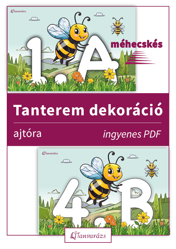 Méhecskés tanterem dekoráció ajtóra – ingyenesen letölthető PDF, ami vidámságot és barátságos hangulatot visz az osztályterembe.