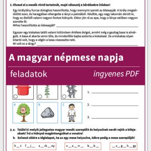 A magyar népmese világnapja feladatok feladatlapjának borítója, színes, mesés illusztrációkkal.