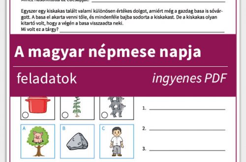 A magyar népmese világnapja feladatok feladatlapjának borítója, színes, mesés illusztrációkkal.