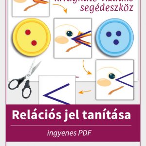 Relációs jel tanítása, kivágható vizuális segédeszközzel: tányérokkal és kacsa csőrrel.