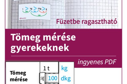 Tömeg mérése gyerekeknek vizuális segédanyag egy füzetben, színes képekkel.