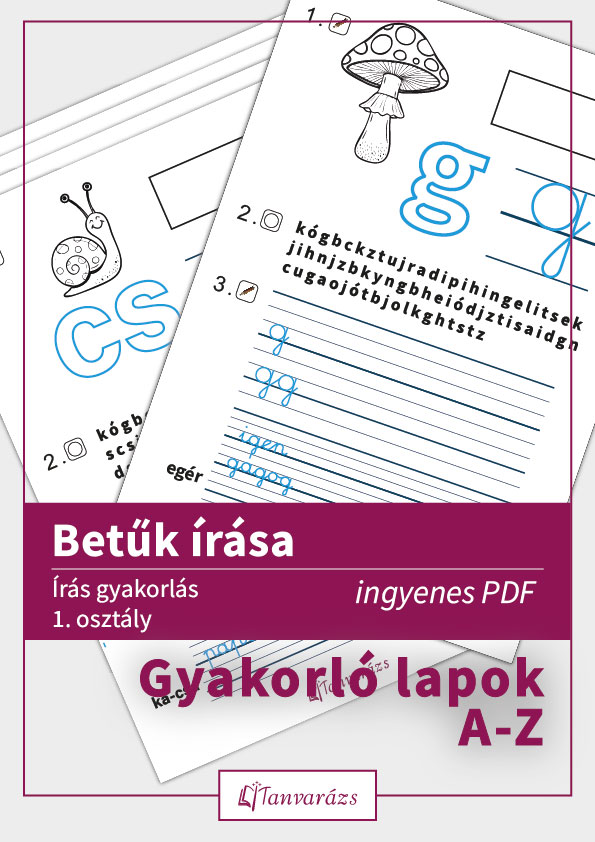 Betűk írása gyakorlólap-gyűjtemény a betűk írásához az összes betű tanulásához, a Gyöngybetűk munkafüzet sorrendjében.