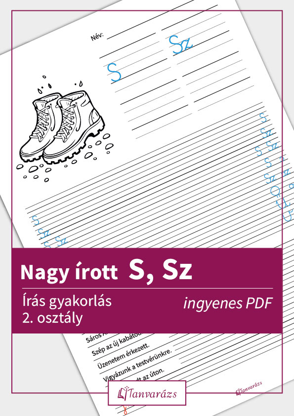 Másodikosoknak készült feladatlap a nagy írott S, Sz betű gyakorlásához, játékos írásfejlesztő és színezhető feladatokkal.