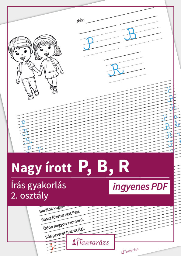 Nagy írott P, B, R betűket gyakorolhatnak a gyerekek ezen a játékos feladatlapon, amely segíti az írás fejlesztését és a helyes betűformák rögzítését.
