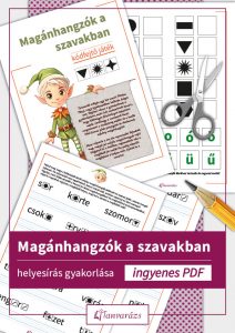 Magánhagzók a szavakban: Gyerekeknek szóló kódfejtő játék a magánhagzók hosszúságának gyakorlásához, színes és játékos illusztrációval.