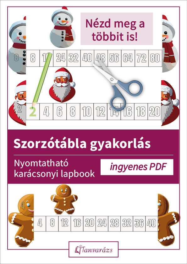 Szorzótábla gyakorlás nyomtatható –Karácsonyi lapbook szorzótábla gyakorlás nyomtatható formában, kihajtogatható és színezhető feladattal.