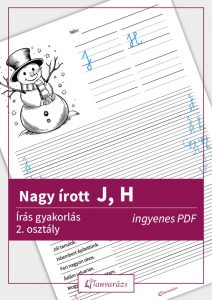 Nagy írott J és H betű gyakorló feladatlap gyermekeknek, színezhető jutalommal a sikeres íráshoz