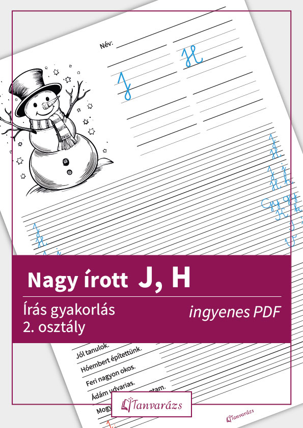 Nagy írott J és H betű gyakorló feladatlap gyermekeknek, színezhető jutalommal a sikeres íráshoz