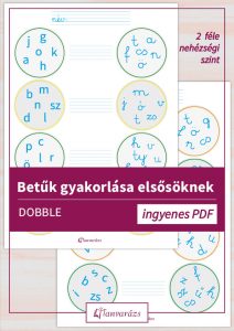 Betűk gyakorlása elsősöknek Dobble stílusú feladatlappal, ahol a nyomtatott és írott betűpárokat kell megtalálni.