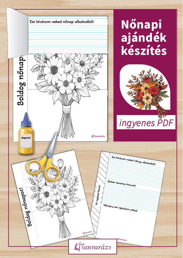 Nőnapi ajándék készítés papírból: kinyitható virágcsokor ablakocskákkal, amit kisfiúk készíthetnek kislányoknak vagy anyukájuknak. Ingyenes sablon letölthető.