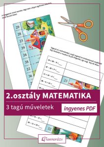 2. osztály matematika feladatlap kivágható képcsíkokkal: összeadás-kivonás az 50-es számkörben, a végén nagy kép áll össze a csíkokból