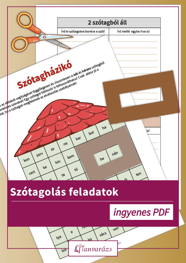 Szótagolás feladatok: szótagházikó játék két kivágható ablakocskával (2 és 3 szótagú szavak kereséséhez)