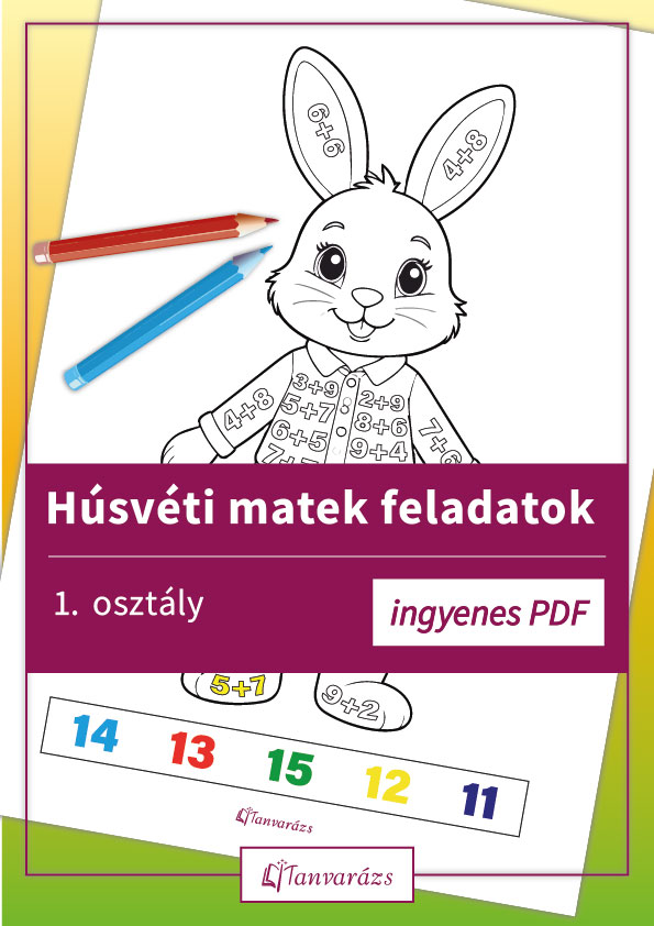 Húsvéti matek feladatok első osztályosoknak, nyuszis összeadós színező 15-ös számkörben