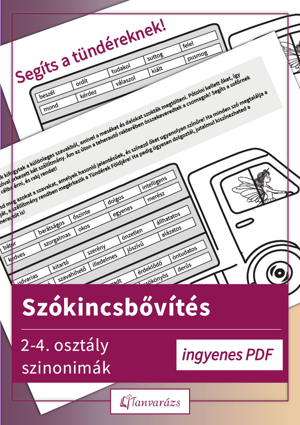 Szókincsbővítés játékos feladatlappal alsós gyerekeknek, szinonimakereső teherautós feladat
