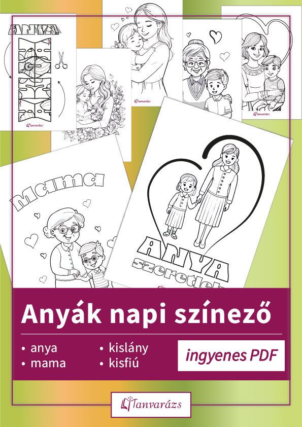 Anyák napi színező lapok gyerekeknek – nyomtatható kifestő anyukával és kisgyerekkel, „Anya, szeretlek" felirattal