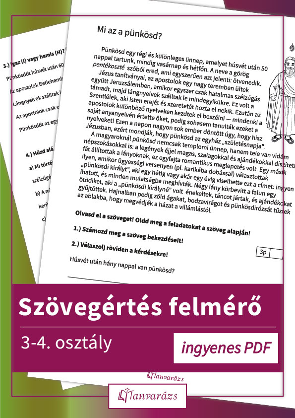 Szövegértés felmérő 3. osztály – kétoldalas pünkösdi feladatlap nyomtatható változata