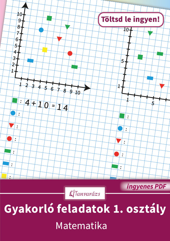 Gyakorló feladatok 1. osztály matematika – játékos összeadás síkidomos ráccsal, húszas számkörben, három fokozatban