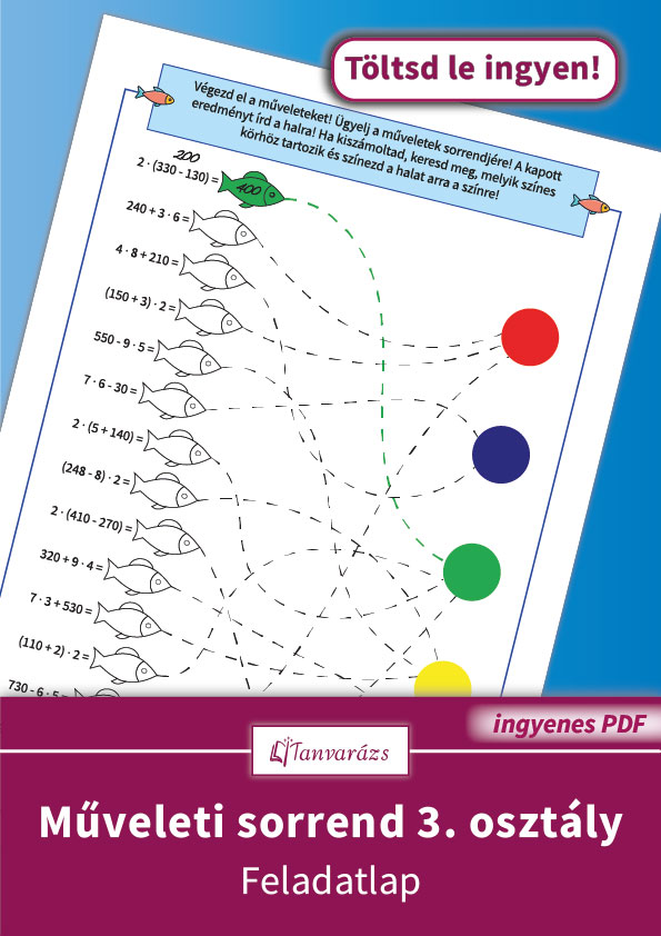 Műveleti sorrend 3. osztály feladatlap – játékos halszínezős matematika feladat