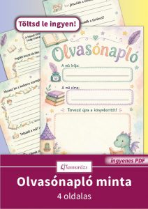 Olvasónapló minta: A/4-es feladatlap alsós gyerekeknek, regényfeldolgozáshoz hasznos segédeszköz