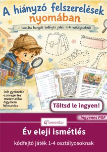 Év eleji ismétlés játékos kódfejtő feladatlap 1-4 osztályosoknak – iskolatáska, tolltartó, tornacipő és tornazsák színezése
