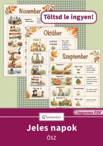 Jeles napok plakátok gyerekeknek – őszi hónapok színes képes naptára szeptember, október, november ünnepekkel és hagyományokkal